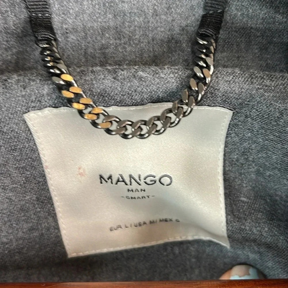 MANGO MAN Charcoal Grey Waterproof Trench Coat Button Front Zippered Pockets M - Picture 10 of 14